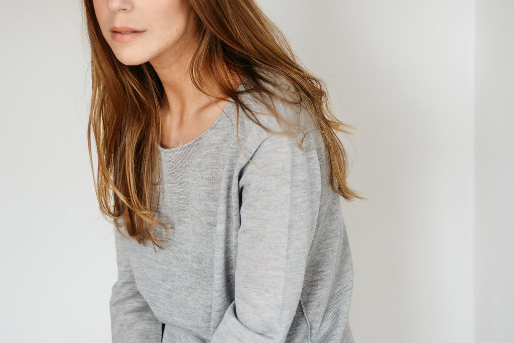 Foggy Grey Silk Cashmere Sweater (55Silk/45Cashmere)