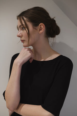 Black Short Sleeved Silk Cashmere Knit