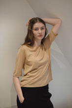 Load image into Gallery viewer, Camel Short Sleeved Silk Cashmere Knit
