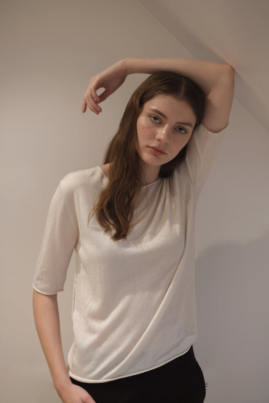 Elfenbensfarvet Silke Cashmere Strik